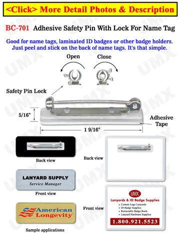 Safety Locked Pin Name Badge Clips With Plastic Pin Bases