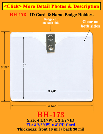 Heavy Duty Clip-On Horizontal Vinyl I D Holder: 3 7/8"(W)x 3"(H)