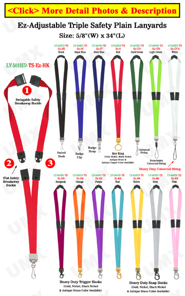 5/8" Ez-Adjustable Triple Safety Neck Lanyards With Three Safety Breakaway Buckles