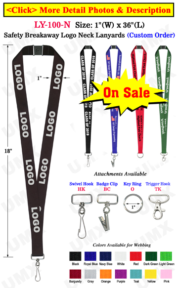 1" Custom Breakaway Lanyards with Custom Imprint