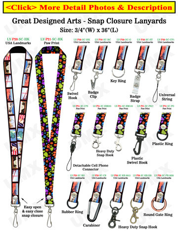 Snap Fastener Lanyards 3/4" Pattern Printed Neck Straps