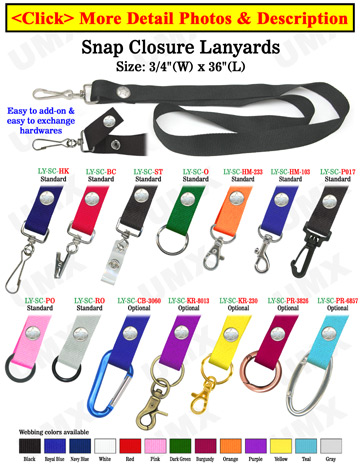 Snap Lanyards: 3/4" Neck Wear Straps: For Badge Holders