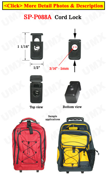 Cord Stoppers: Plastic Locks, Rectangular, One Hole 5mm(D)=3/16"(D)