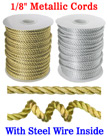 Steel Metal Wired Nylon Cords: By The Spool (Roll) / 150 ft - 1/8" (D)