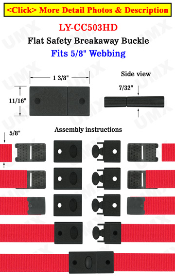 Flat Breakaway Lanyard Plastic Buckles - Fit 5/8" Straps