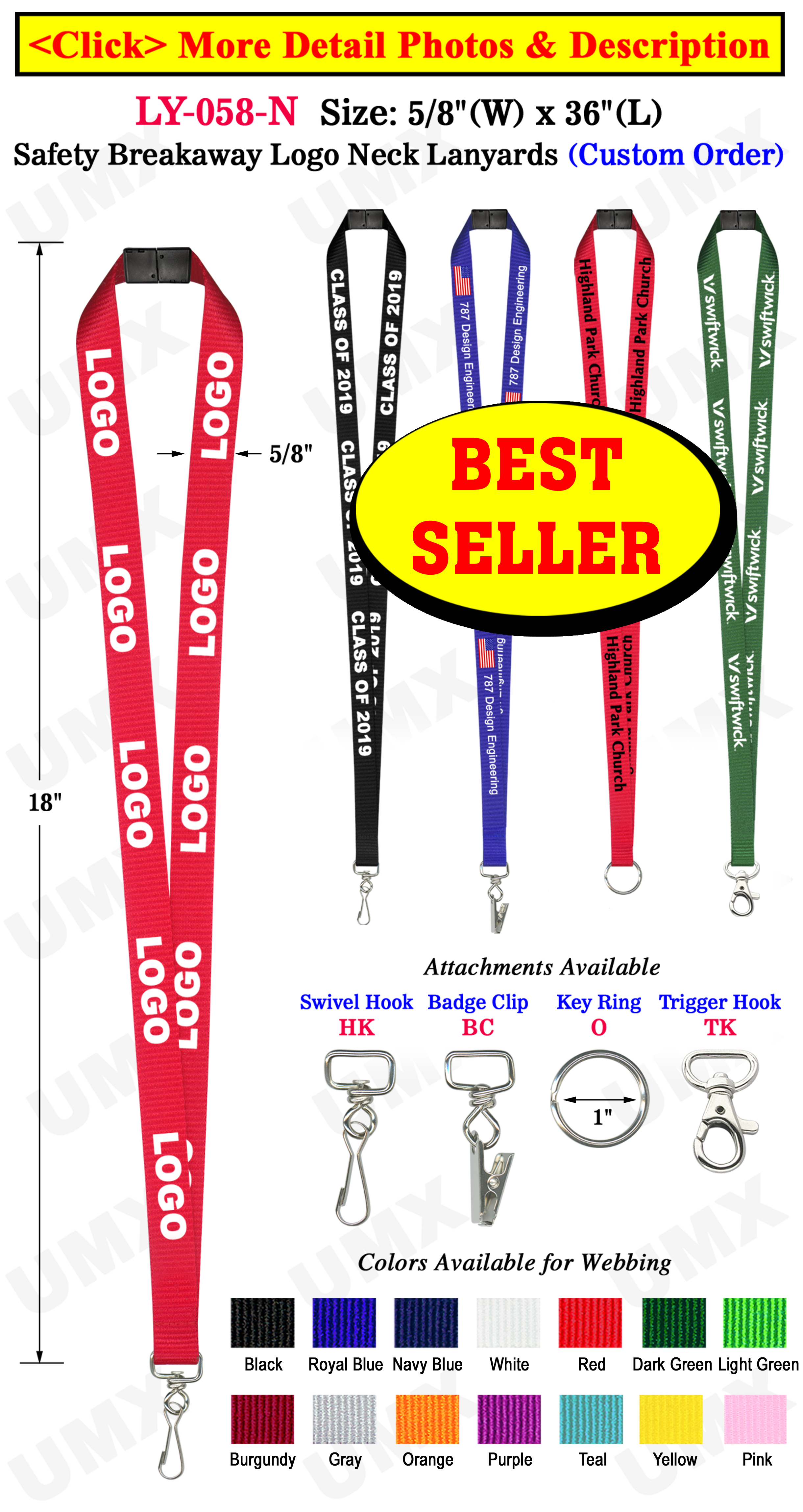 5/8" Custom Lanyards With Safety Buckles LY-058-N/Per-Piece