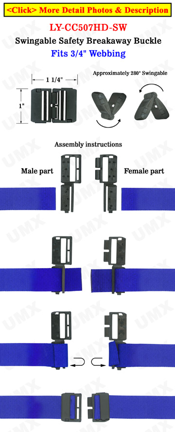 Breakaway Plastic Buckles: Swingable Big Safety Buckles: Fit 3/4" Lanyards