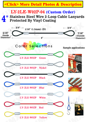 6" Two-Loop: Stainless Steel Cable Lanyards: With Colored Vinyl Protection