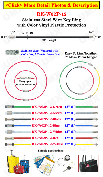 12" Screw Lock Stainless Cable Key Rings: With Vinyl Plastic Inserlation