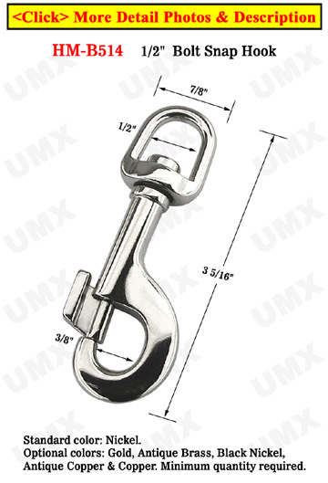 1/2" Heavy Duty Big Slide Knob Bolt Snap Hooks: For Round Rope