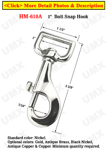 1" Large Swivel Heavy Load Bolt Snap Hooks: For Flat Rope