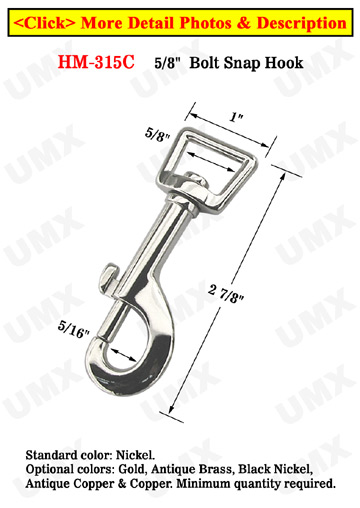 5/8" Large Square Swivel Bolt Snap Hooks: For Round Cords and Flat Straps