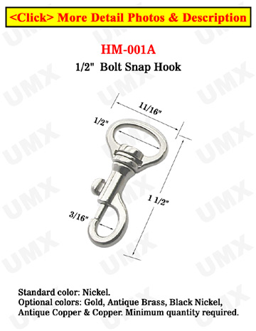 1/2" Small Bolt Snaps: For Small Round Cords or Flat Straps