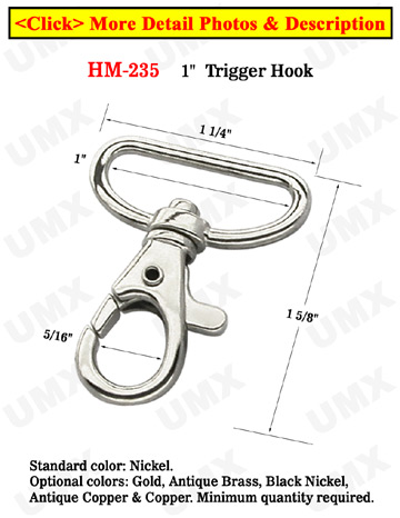 1" Wide Strap Trigger Snap Hooks: For Leashes or Bag Straps