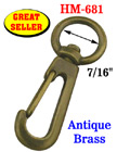 7/16" Nickel & Antique Brass Spring Wire Gate Bolt Snap Hooks: For Small Round or Flat Cords