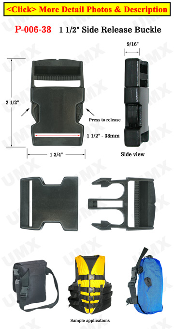 1 1/2" Big Plastic Side Release Buckles: Flat Straps