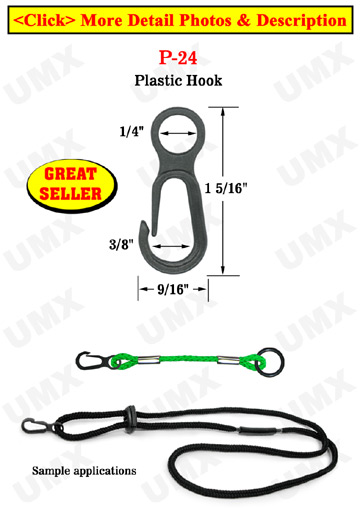 1/4" Round Hole Small Plastic Hooks: For Small Size Round or Flat Cords