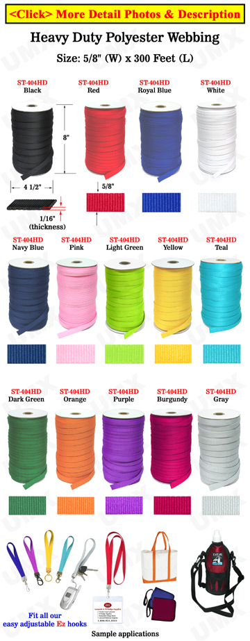 Heavy Duty Fabric Straps: Plain Color Polyester Straps By The Spool (Roll) / 300 ft - 5/8" (W)