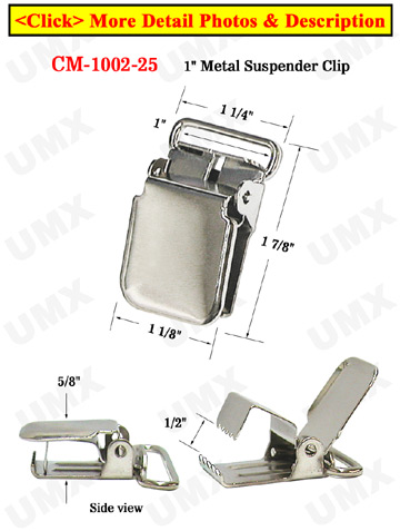 1" Heavy Duty Suspender Clips With Heavy Weight Lock Jaw Without Plastic PVC Teeth: Nickel Color