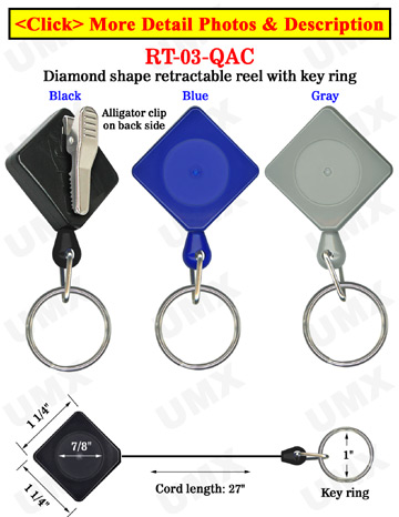 Diamond Shape Retractable Key Holders With Alligator Clips