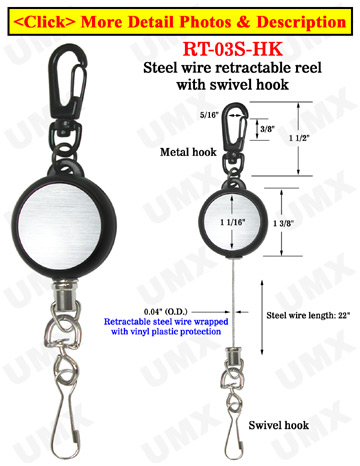 Steel Cable Wire Retractable Reels With Metal Swivel Hooks